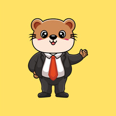 Cartoon business vector icon illustration otter waving hand, Animal business icon concept isolated