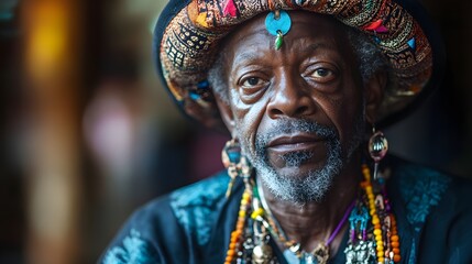 A voodoo priest with pins and charms