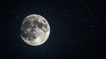Obraz premium Black night sky with a bright full moon, tranquil and serene, nature's nightlight
