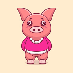 Cute pig creative kawaii wearing jacket cartoon vector icon