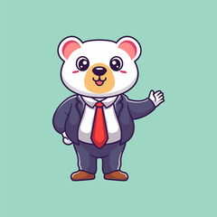 Naklejka premium Cartoon business vector icon illustration polar bear waving hand, Animal business icon concept isolated
