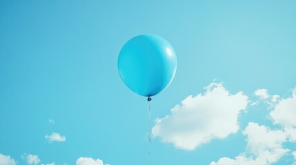 Obraz premium Blue balloon floating in the sky, joyful and whimsical, carefree atmosphere