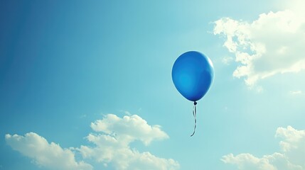 Obraz premium Blue balloon floating in the sky, joyful and whimsical, carefree atmosphere