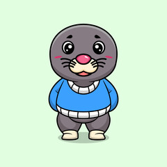 Cute sea lion creative kawaii wearing jacket cartoon vector icon