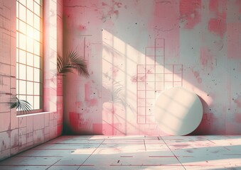 Minimalist Room Interior Design with Pink Walls and Sunlight