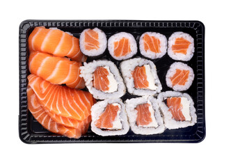 Sushi delivery tray with only top view sashimi lounge