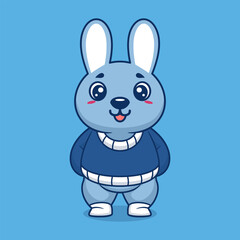 Cute rabbit creative kawaii wearing jacket cartoon vector icon