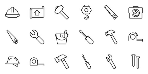 Obraz premium Construction Tools icon symbol vector template collection