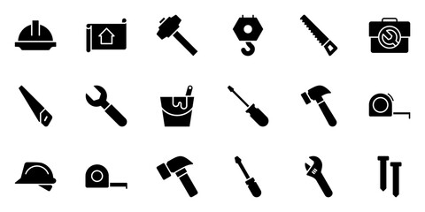 Fototapeta premium Construction Tools icon symbol vector template collection