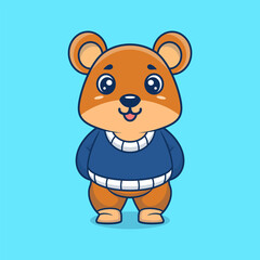 Cute teddy bear creative kawaii wearing jacket cartoon vector icon