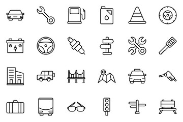 car, city trip and workshop icon symbol vector template collection