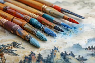 Obraz premium a group of paint brushes. They come in a variety of sizes and shapes, and are used for painting. 
