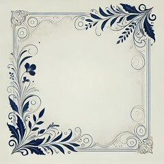 Ornate Floral Frame in Blue with Intricate Design, with Copy Space
