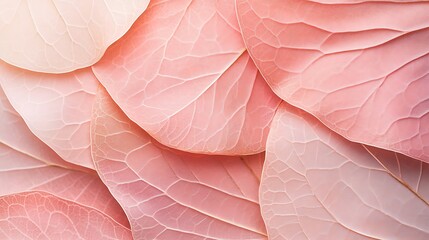 Obraz premium Abstract background of delicate, overlapping pink leaves with intricate veins, creating a soft and elegant texture.