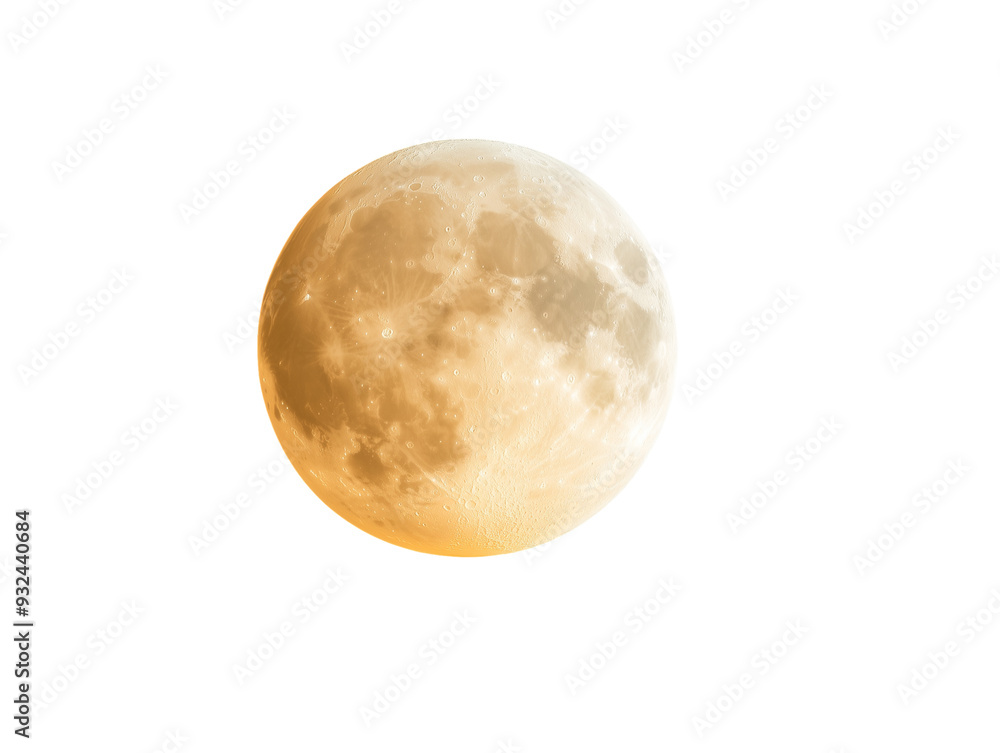 Wall mural glowing full moon with detailed textured surface isolated on transparent background