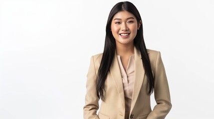 Smiling Businesswoman in a Tan Blazer