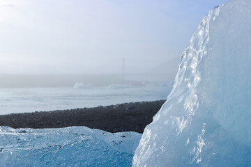 Up close Glacier at diamond beach in Iceland Black sand beach 