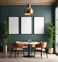 poster frame mock-up on modern interior cafe restaurant background 3d rendering