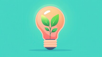 A green plant growing inside a light bulb, symbolizing eco-friendly ideas and sustainability in a modern design.