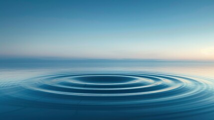 An artistic image capturing a single water ripple expanding under a gradient of blue hues, symbolizing calmness and tranquillity, ai