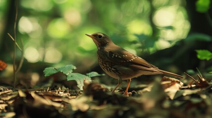 A Bird Stands Amongst Woodland Debris