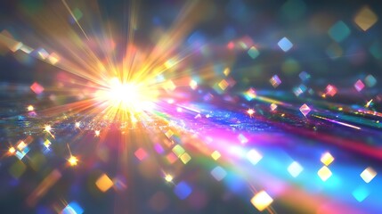 Obraz premium Abstract colorful light beams with a bright explosion in the center, creating a dynamic and energetic background.