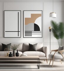 poster frame mock-up on modern living room interior. minimalist fucnitures