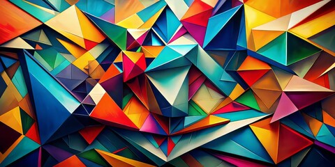 Obraz premium Digital Cubist Convergence: Sharp angles, fragmented shapes, and vibrant colors converge in a mesmerizing arrangement, evoking a sense of energy and visual tension.