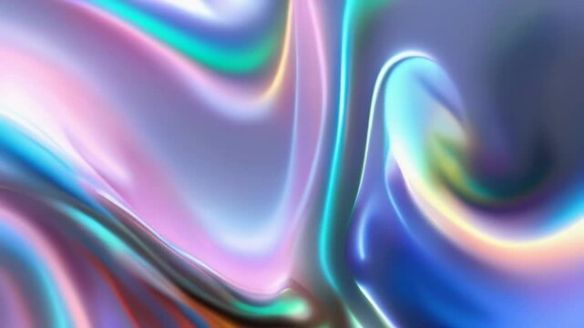 Seamless trendy iridescent rainbow foil texture. Soft holographic pastel unicorn marble background pattern. Modern pearlescent blurry abstract swirl illustration.