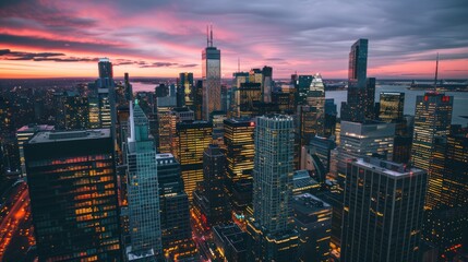 Fototapeta premium Cityscape at Dusk with Vibrant Hues