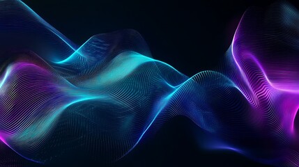 Obraz premium Abstract glowing neon waves with flowing lines on dark blue background.