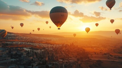 Obraz premium Hot Air Balloons Soaring Over Cappadocia at Sunset