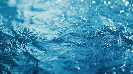 Blue water with ripples on the surface. Defocus blurred transparent blue colored clear calm water surface texture with splashes and bubbles. Water waves with shining pattern texture background , ai