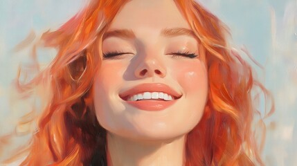 Fototapeta premium A woman with red hair and a big smile