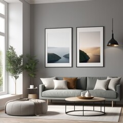 poster frame mock-up on modern living room interior. minimalist fucnitures