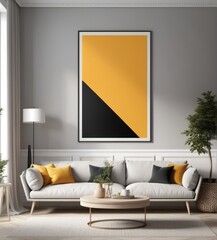 poster frame mock-up on modern living room interior. minimalist fucnitures