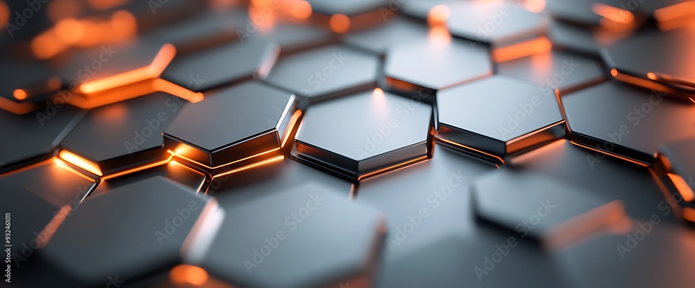 Poster abstract hexagonal pattern with orange glow.