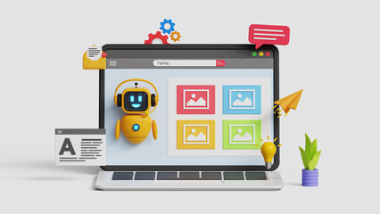 Generative AI tool. Prompt engineering or AI image creation technology. 3D chatbot creating image variations © DETHAL