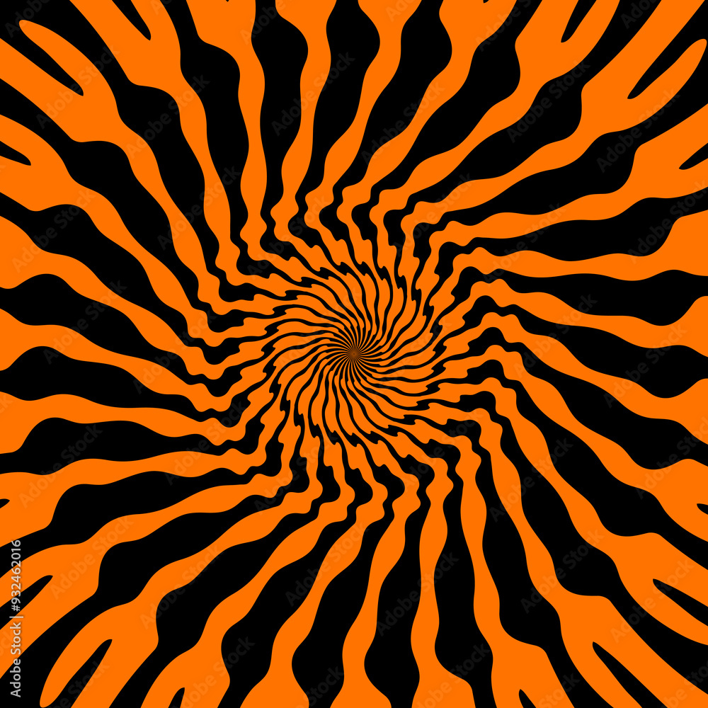 Leinwandbilder psychedelic halloween spiral pattern. dynamic black and orange vortex waves. vector illusion of cont