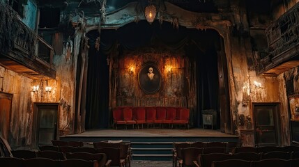 Abandoned Theater Stage with a Portrait of a Man