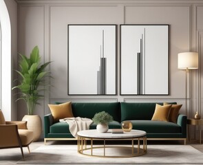 poster frame mock-up on modern living room interior. minimalist fucnitures