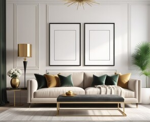 poster frame mock-up on modern living room interior. minimalist fucnitures