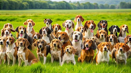 Beautiful dogs of various breeds in a lush green field, beautiful, dogs, breeds, lush, green, field, pet, fur, adorable