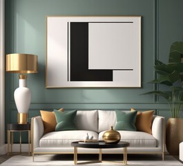 poster frame mock-up on modern living room interior. minimalist fucnitures