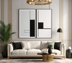 poster frame mock-up on modern living room interior. minimalist fucnitures