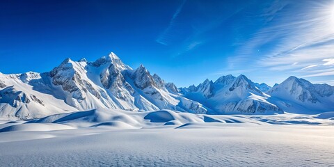 Obraz premium Snow covered mountains in winter with a clear blue sky , Snow, mountains, winter, cold, scenic, landscape, nature, outdoor, snowcapped