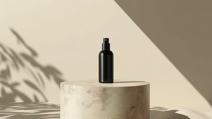 Black Spray Bottle on a White Circular Platform