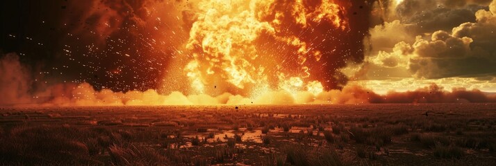 Vast Explosion A blazing eruption takes place across an expansive landscape