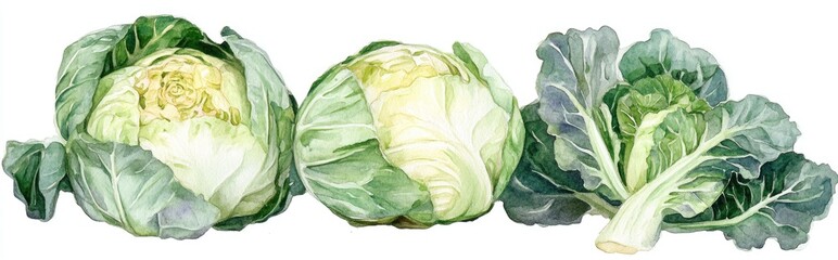 Obraz premium Watercolor illustration of cabbage