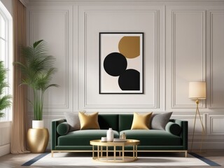 poster frame mock-up on modern living room interior. minimalist fucnitures